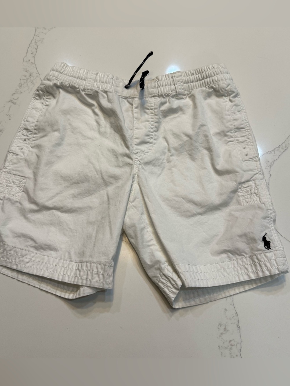 Polo Ralph Lauren Boys Shorts M (10-12) White Drawstring Pockets Logo EUC